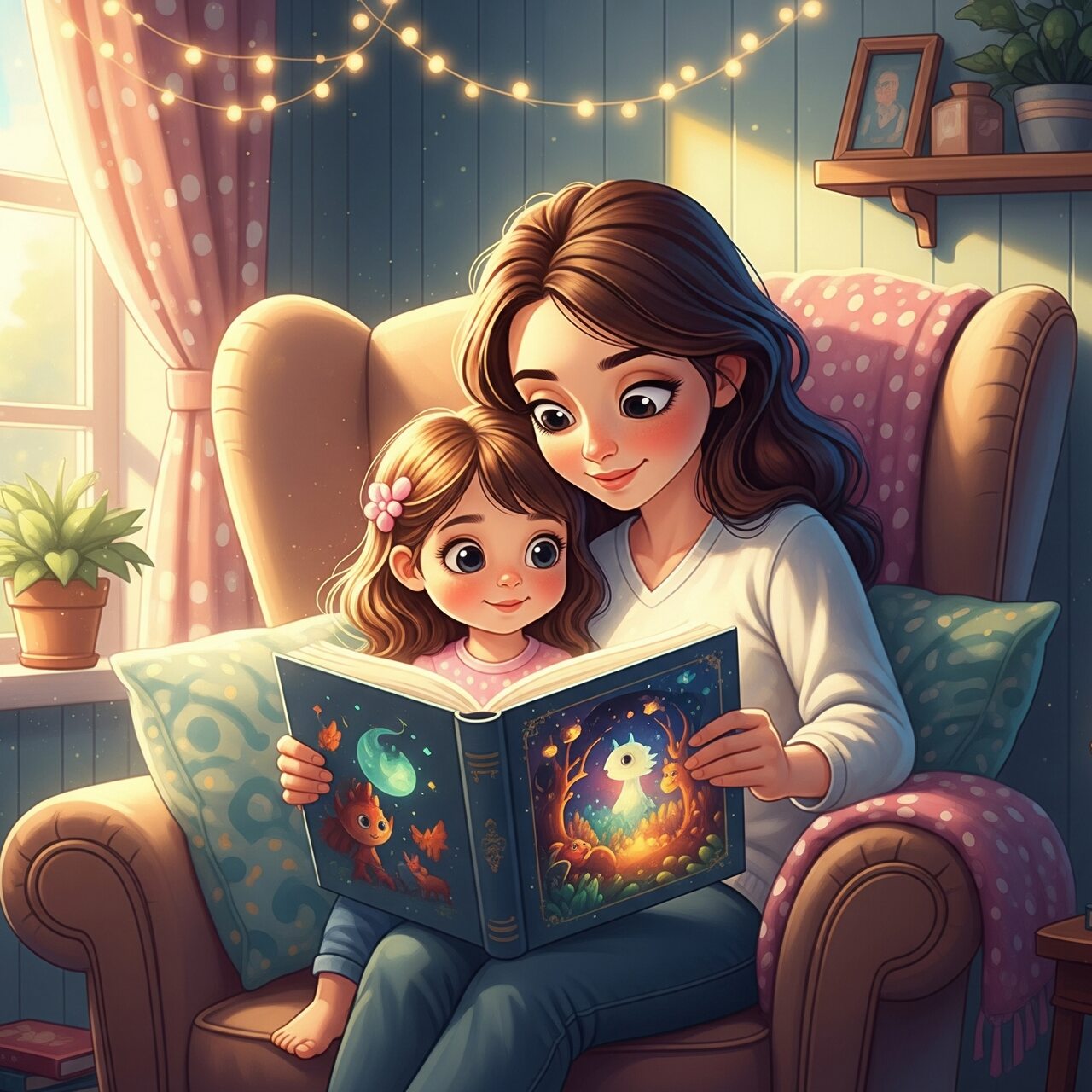 Parent reading bedtime story to child - brain development research
