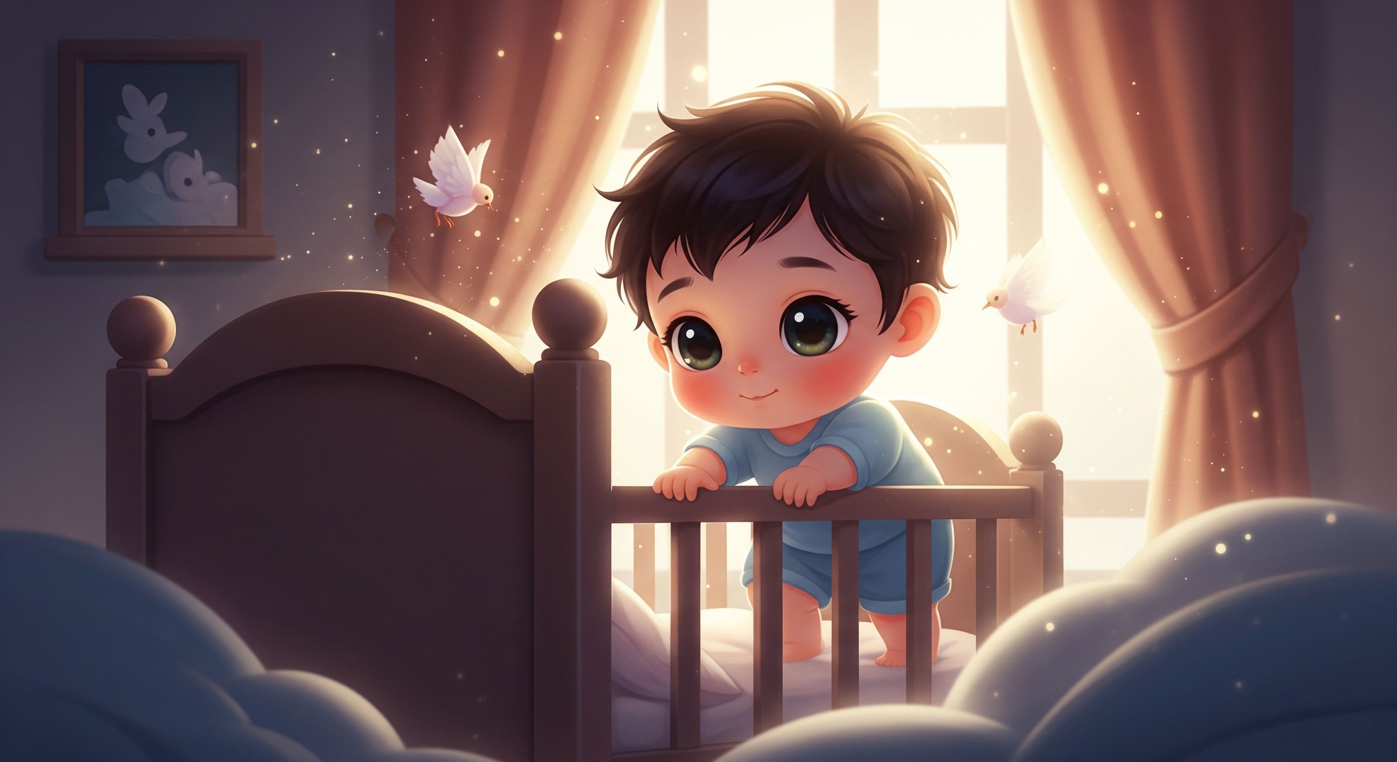 Toddler attempting to climb out of a crib