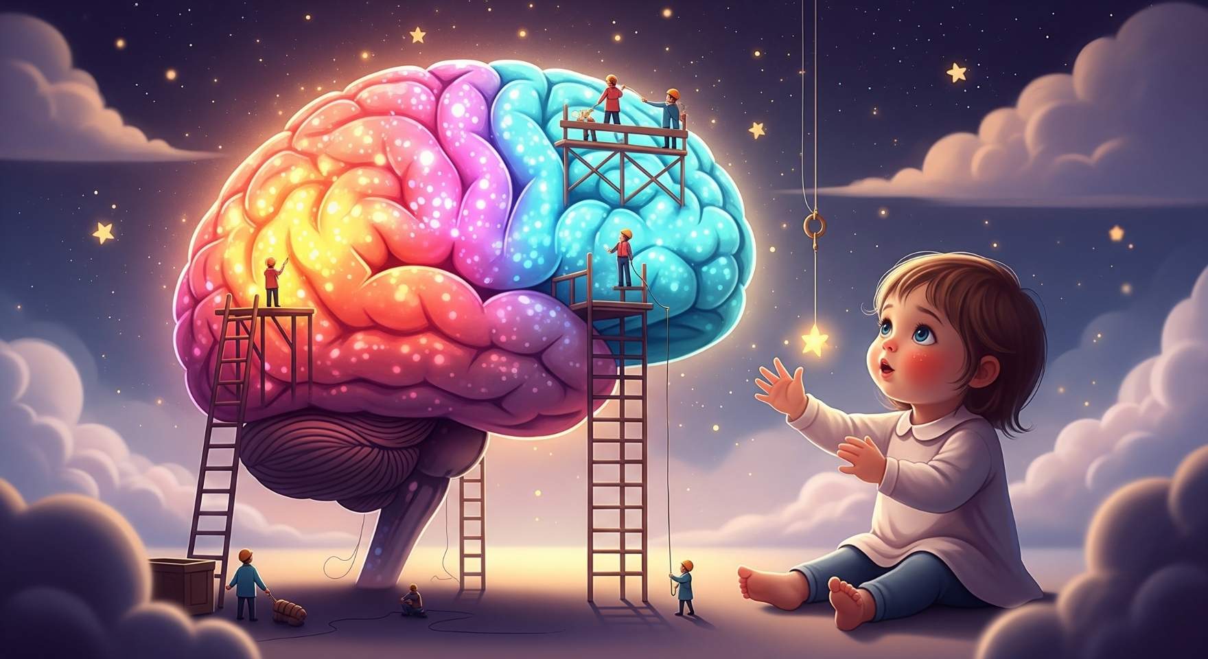 Toddler brain development diagram showing emotional and rational areas with 'Under Construction' sign